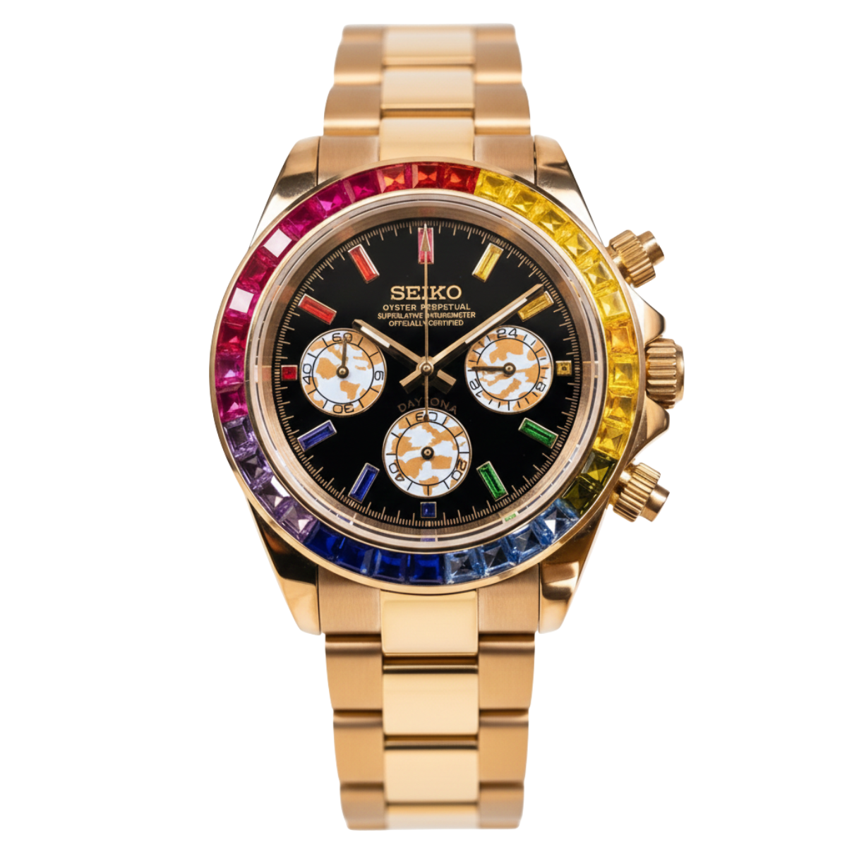 SEIKO-LEX ICED OUT RAINBOW GOLD DAYTONA