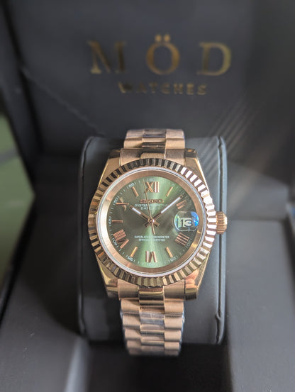SEIKO-LEX ROSE GOLD OLIVE ROMAN PRESIDENT DJ (39MM)
