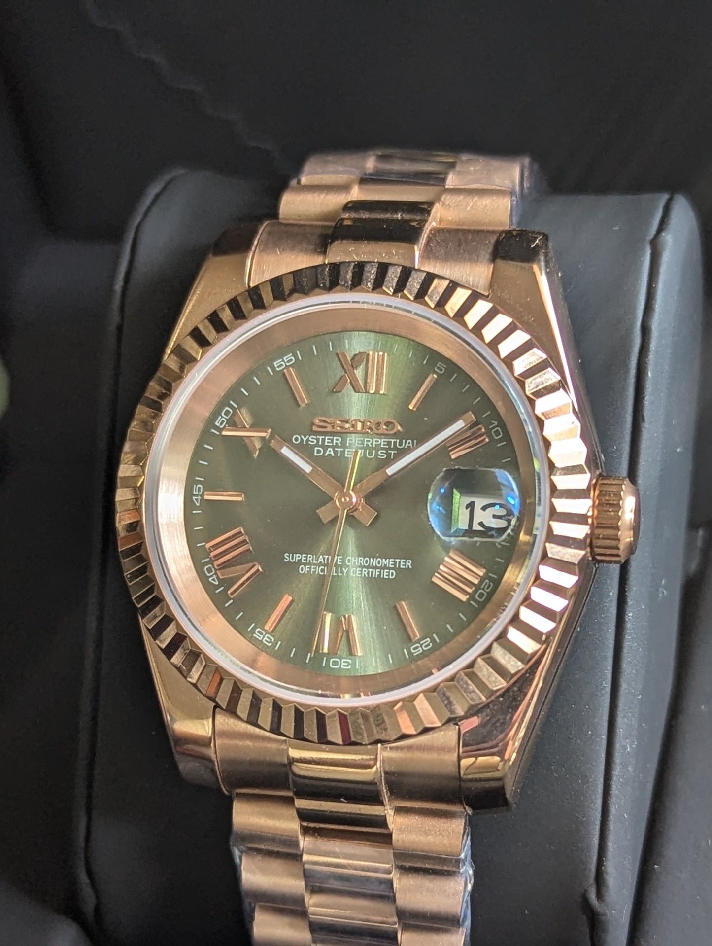 SEIKO-LEX ROSE GOLD OLIVE ROMAN PRESIDENT DJ (39MM)