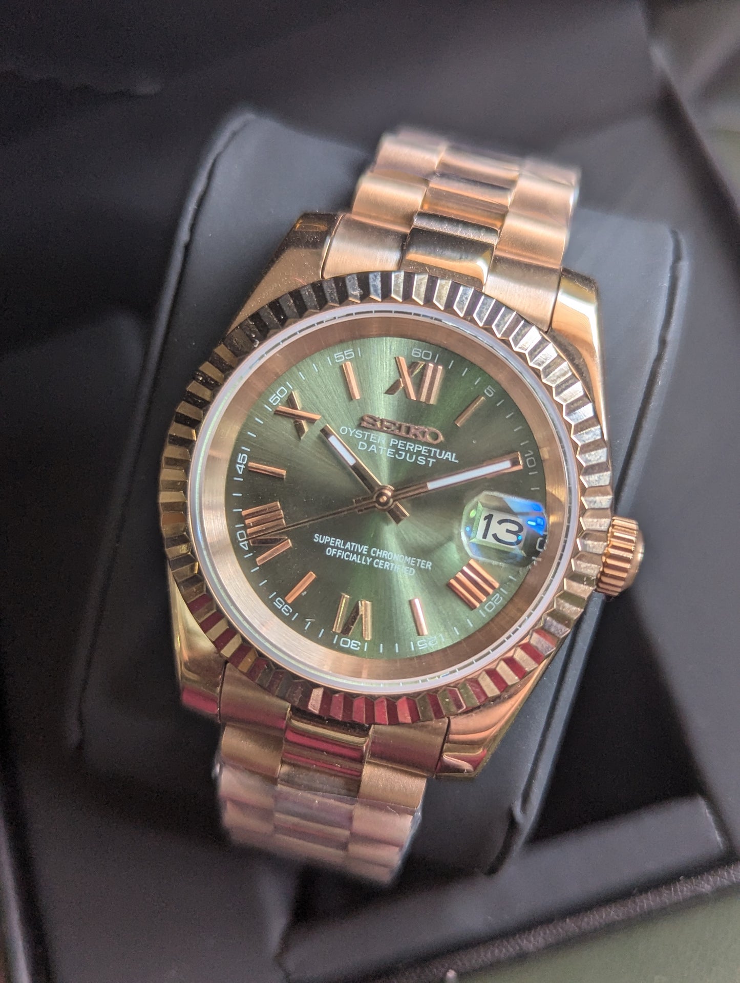 SEIKO-LEX ROSE GOLD OLIVE ROMAN PRESIDENT DJ (39MM)