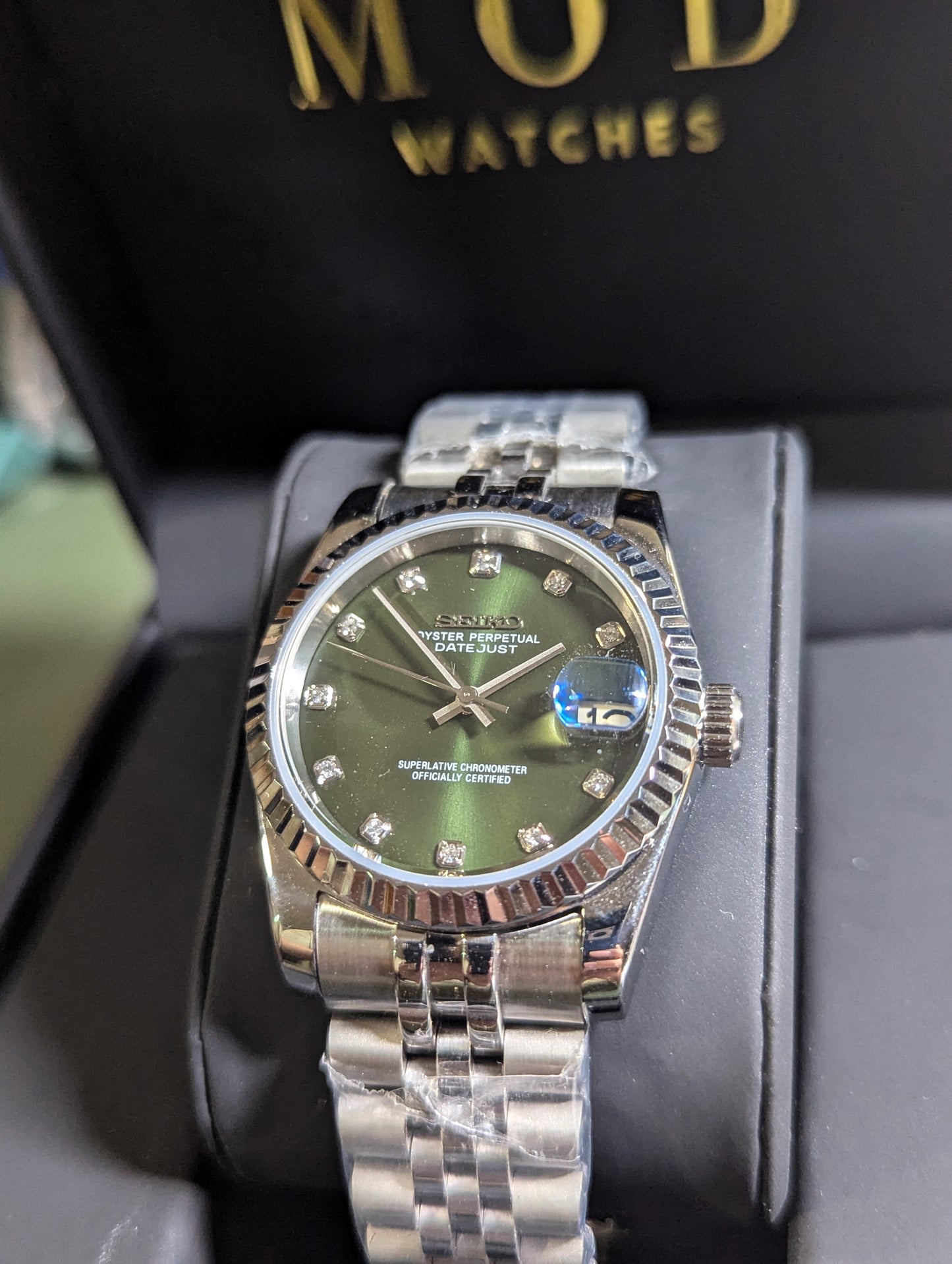 SEIKO-LEX OLIVE DIAMOND SILVER DJ