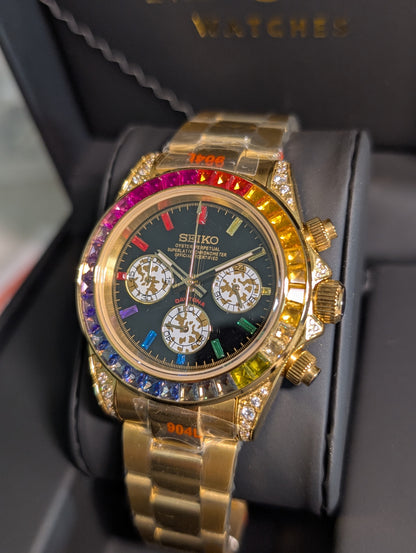 SEIKO-LEX ICED OUT RAINBOW GOLD DAYTONA
