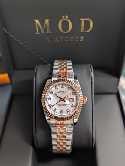 SEIKO-LEX TWO-TONE ROSE GOLD MOTHER OF PEARL DIA DJ WMNS (31MM)