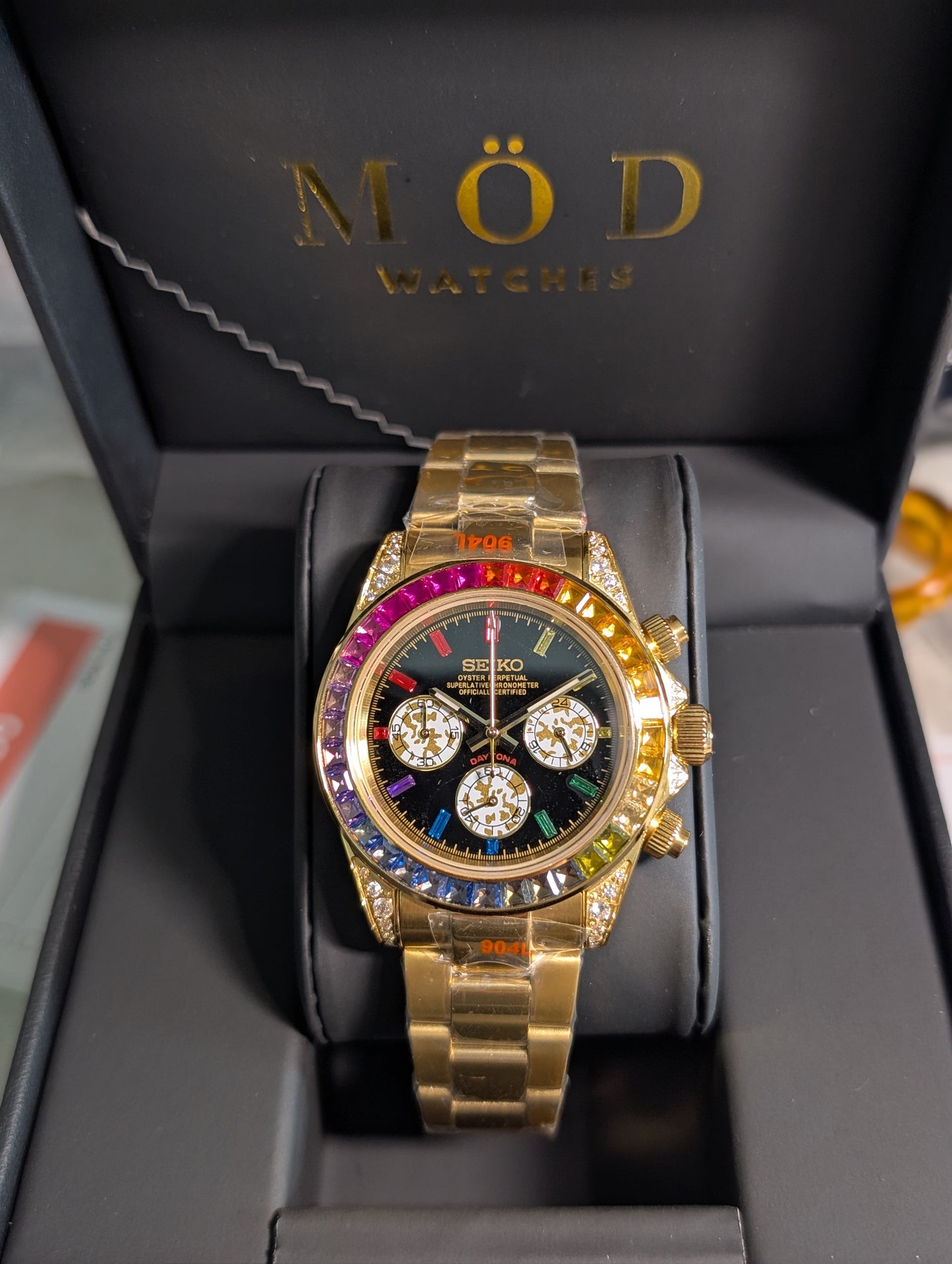 SEIKO-LEX ICED OUT RAINBOW GOLD DAYTONA