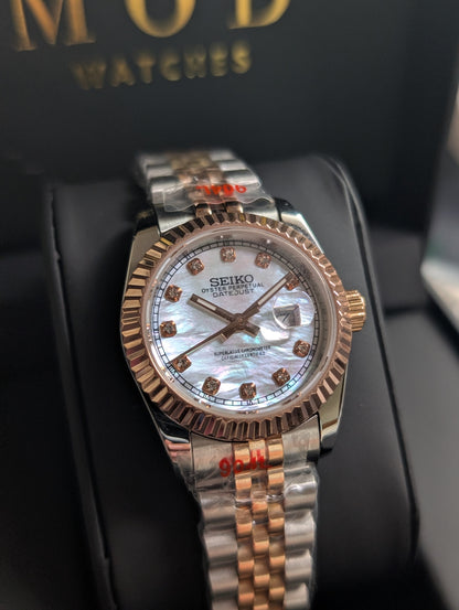 SEIKO-LEX TWO-TONE ROSE GOLD MOTHER OF PEARL DIA DJ WMNS (31MM)