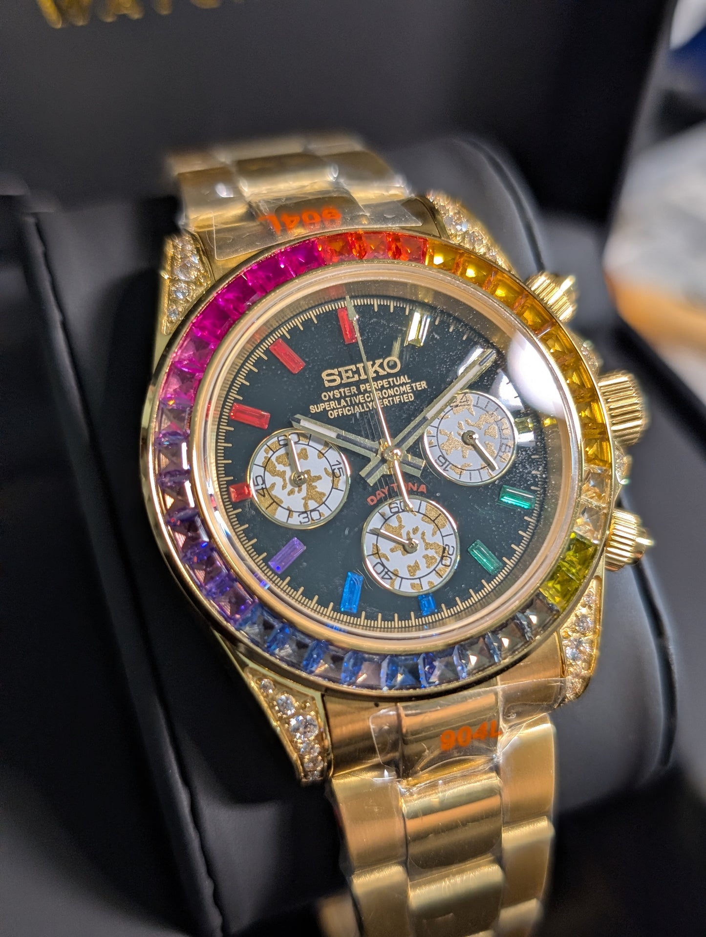 SEIKO-LEX ICED OUT RAINBOW GOLD DAYTONA