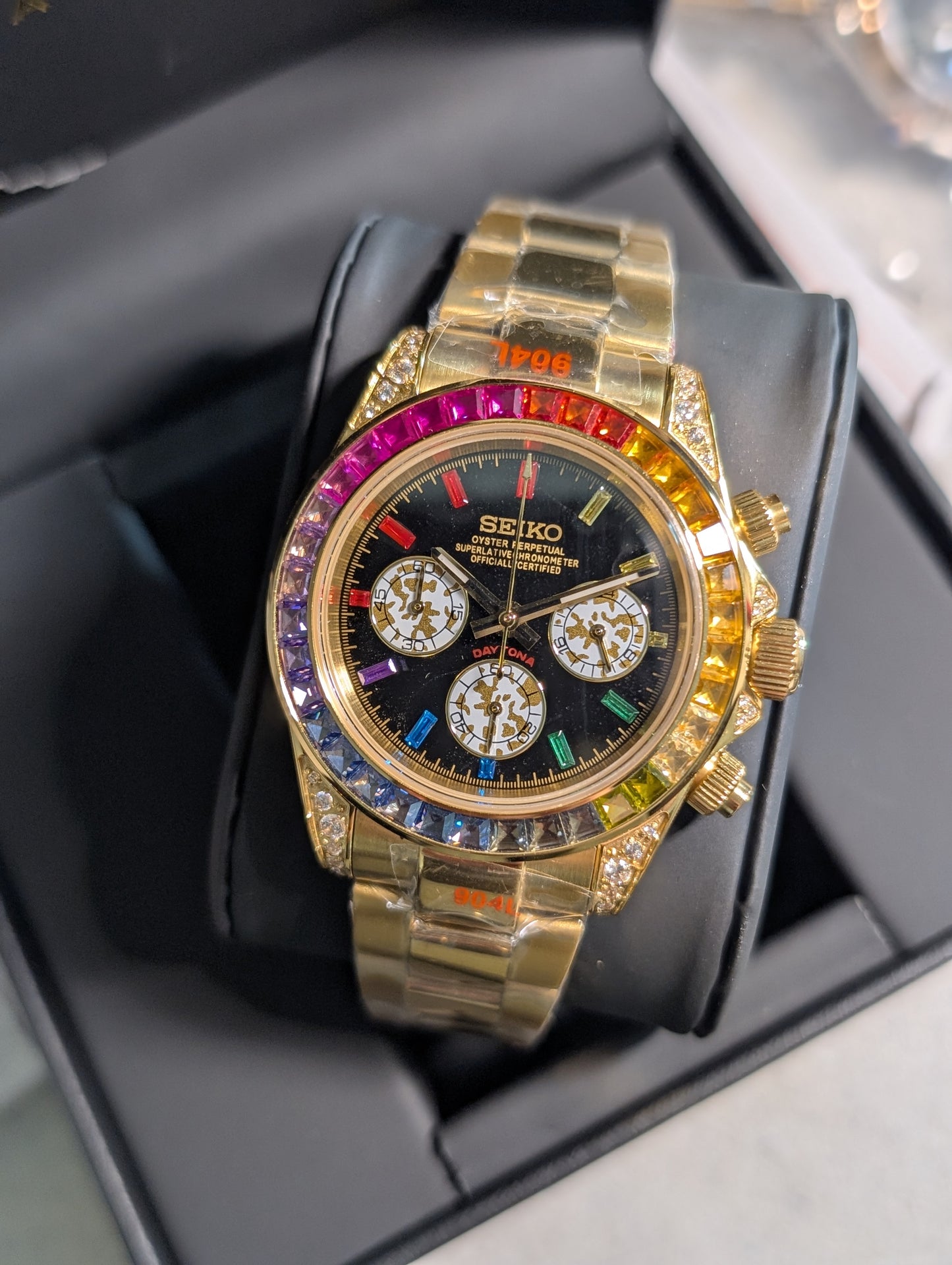 SEIKO-LEX ICED OUT RAINBOW GOLD DAYTONA