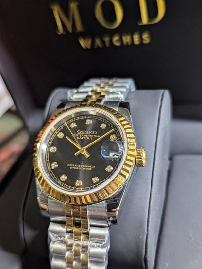 SEIKO-LEX BLACK DIAMOND YELLOW GOLD DJ (TWO TONE)