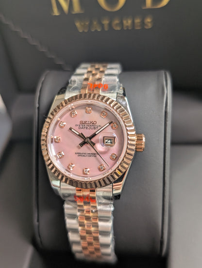 SEIKO-LEX TWO-TONE ROSE GOLD MOTHER OF PEARL PINK DIA DJ WMNS (31MM)